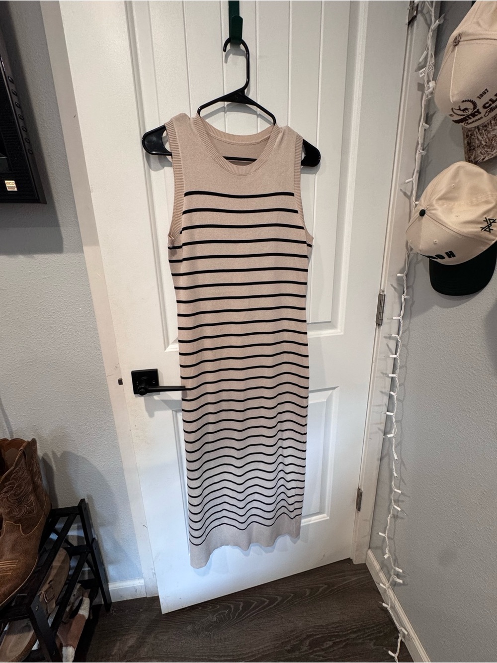 SHEIN Beige Sleeveless Striped Midi Dress